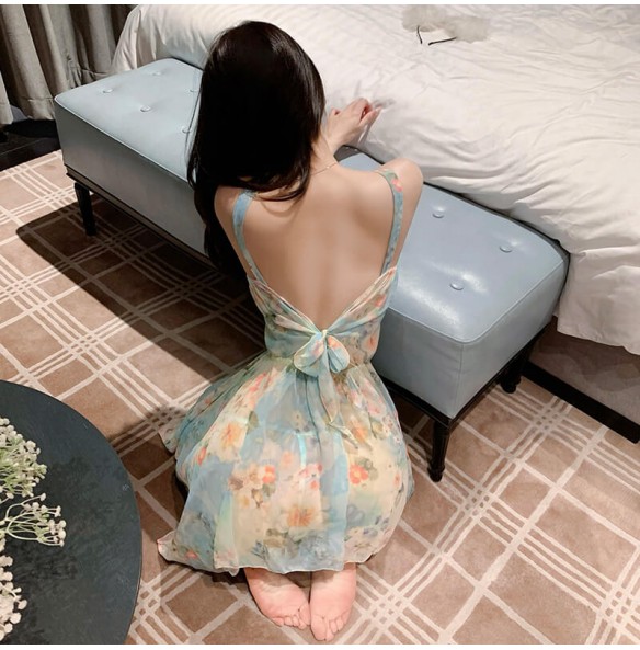 FEE ET MOI - Monet’s Garden Deep V Floral Dress (Blue) FEE ET MOI - Monet’s Garden Deep V Floral Dress (Blue)